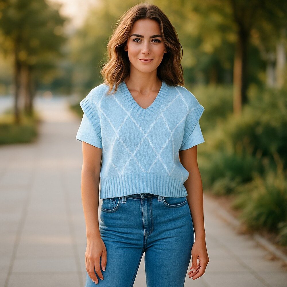 NWOT Kendall & Kylie Super Soft Knit Sweater Vest Oversized XS Blue